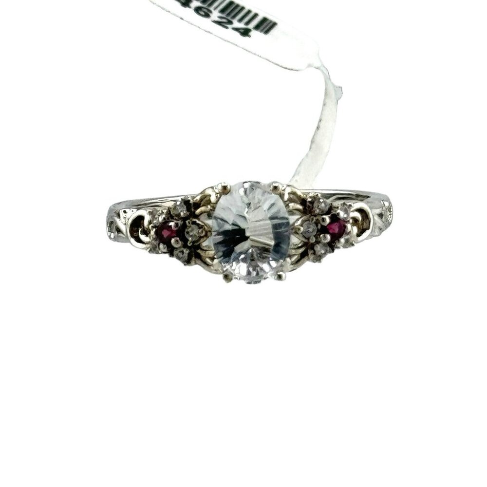 NWT Chuck Clemency Sterling Silver Topaz Garnet Flower Ring Sz. 10
